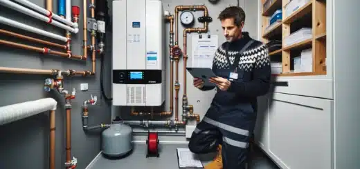 Norwegian homeowner and installer reviewing enova support for waterborne heat pump installation
