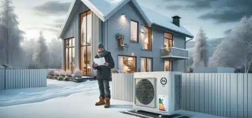 Norwegian homeowner comparing an a heat pump outside a snowy wooden house
