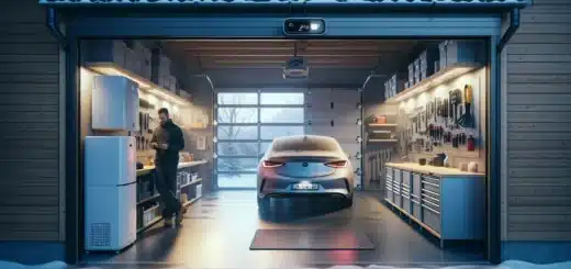 Norwegian man adjusts heat pump in insulated winter garage to cut heating costs